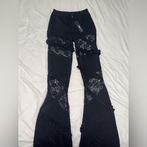 Fashion Nova Black Flare Pants with Lace Accents
